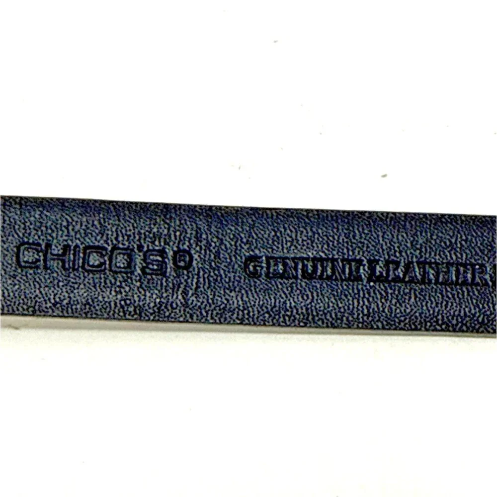 CHICO'S Leather & Silver Hook Buckle Belt Womens M/L Black Adjustable Statement